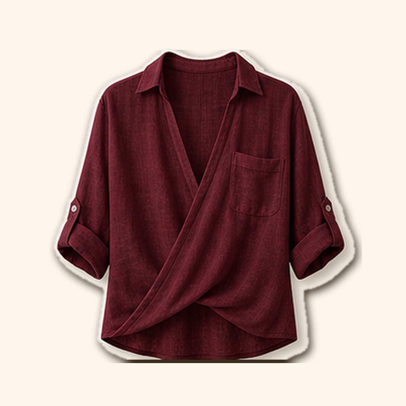 Women's Wrap Front Linen Blend Collared Blouses