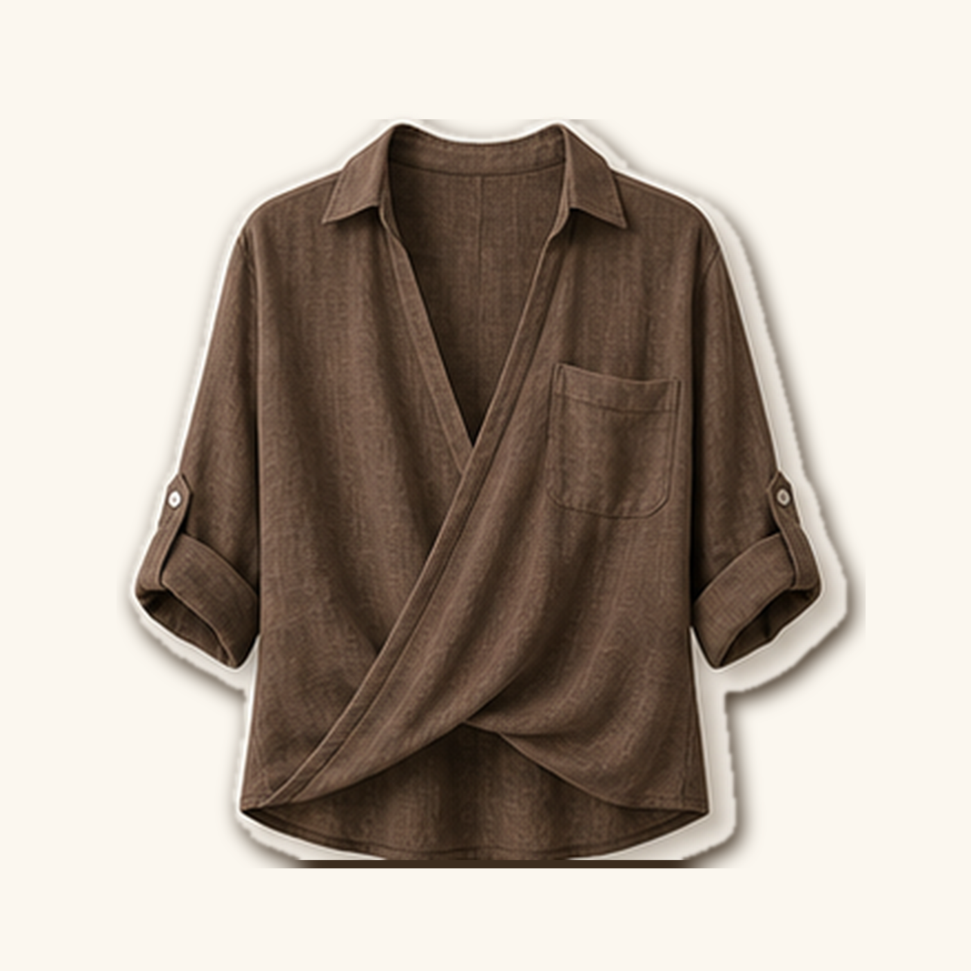 Women's Wrap Front Linen Blend Collared Blouses