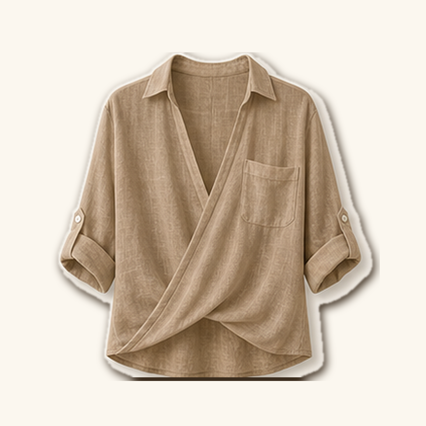 Women's Wrap Front Linen Blend Collared Blouses