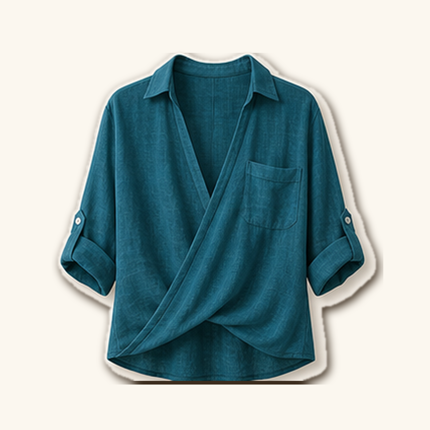 Women's Wrap Front Linen Blend Collared Blouses
