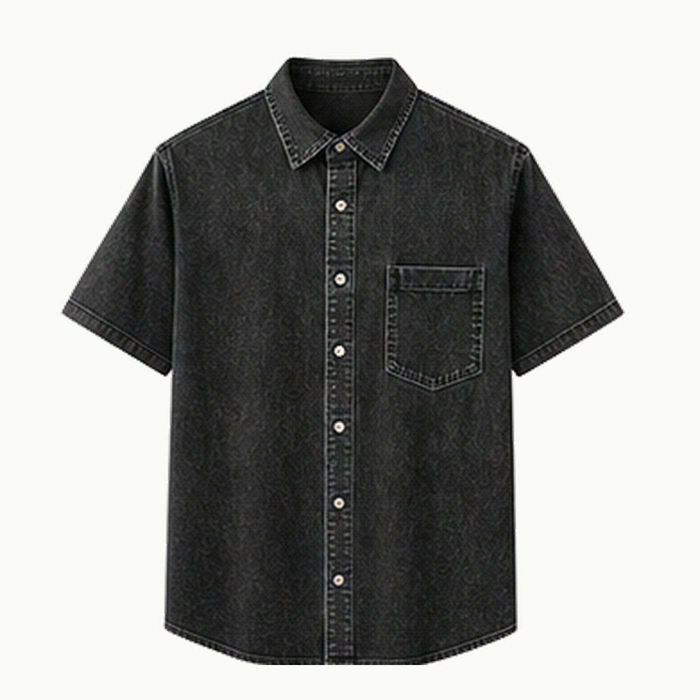 Men's Short Sleeve Washed Denim Button-Up Shirts