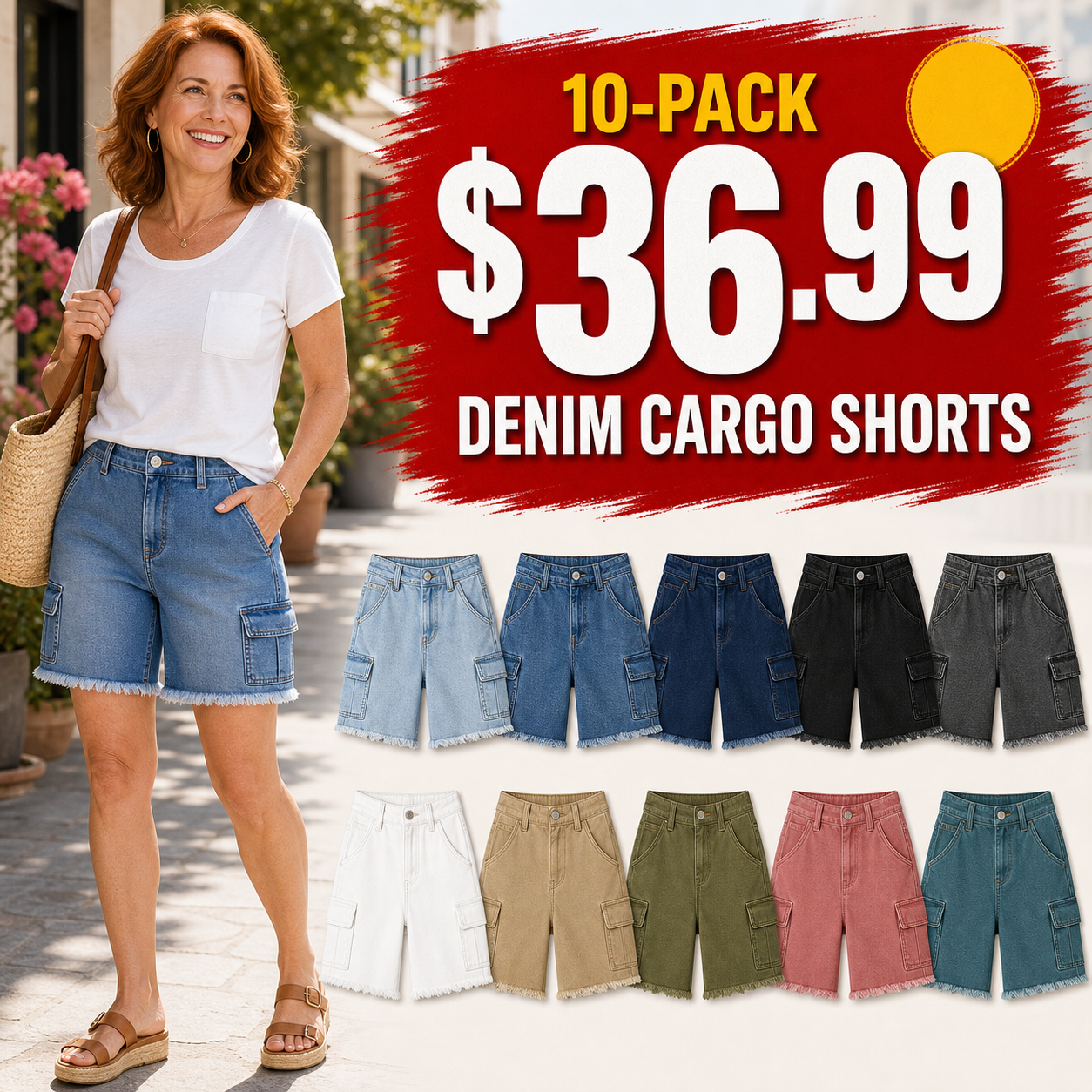 Women's Frayed Hem Denim Cargo Shorts