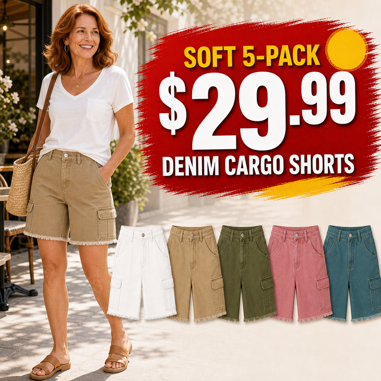 Women's Frayed Hem Denim Cargo Shorts