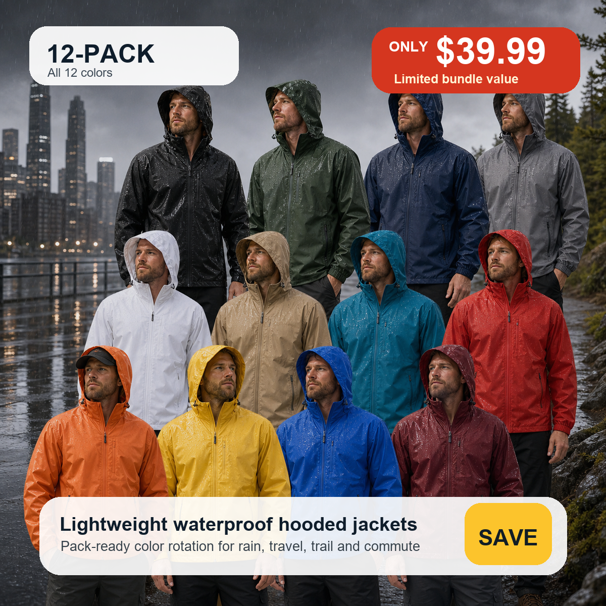 Men's Lightweight Hooded Waterproof Rain Jackets