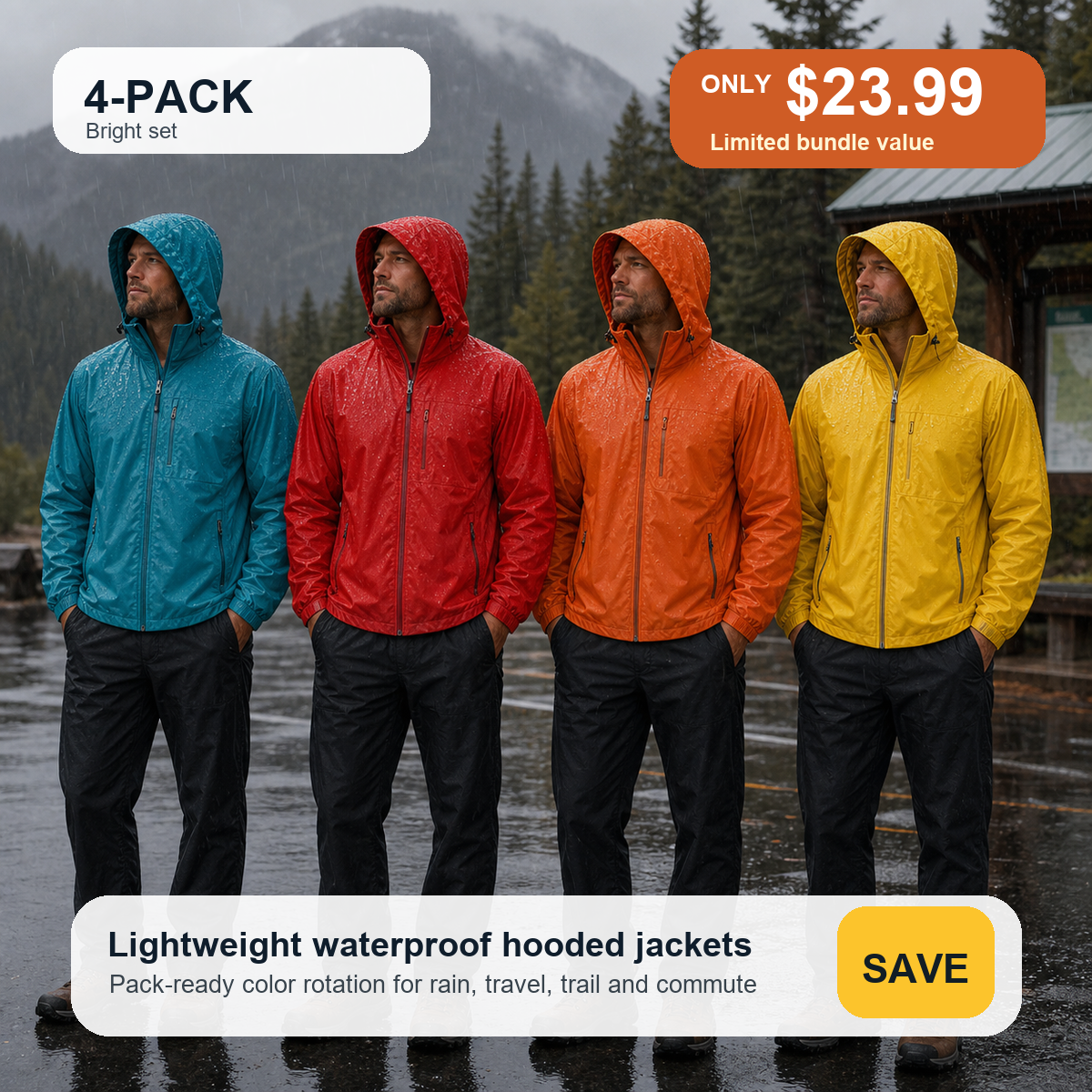 Men's Lightweight Hooded Waterproof Rain Jackets