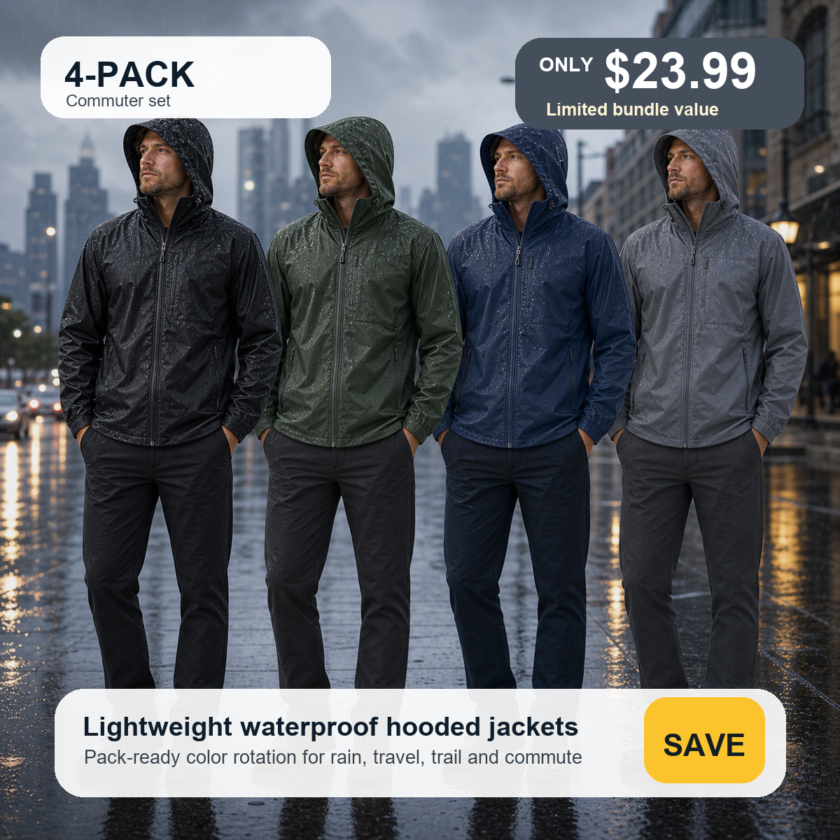 Men's Lightweight Hooded Waterproof Rain Jackets