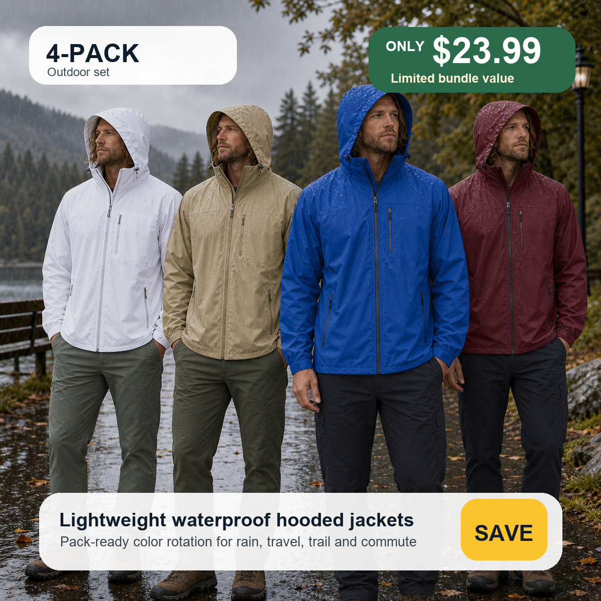 Men's Lightweight Hooded Waterproof Rain Jackets