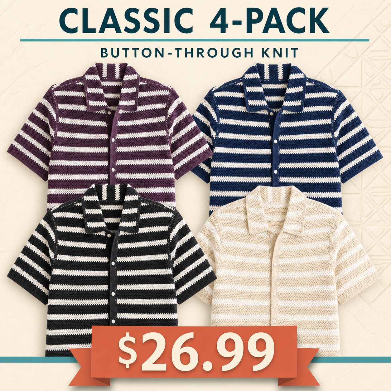 Men's Textured Knit Camp Collar Shirts