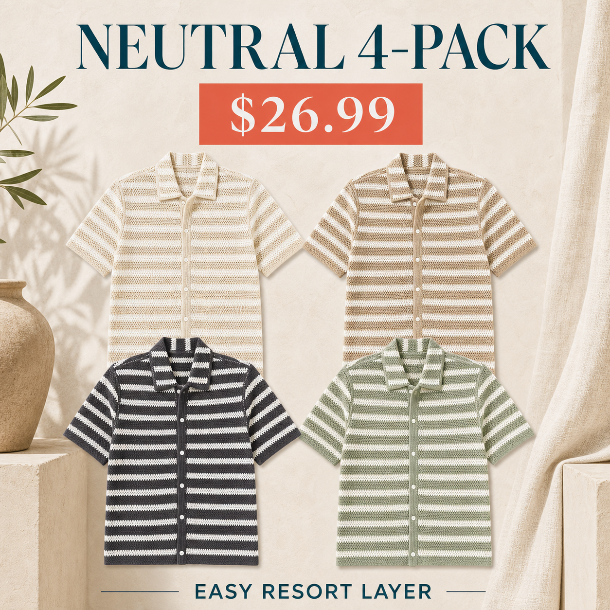 Men's Textured Knit Camp Collar Shirts