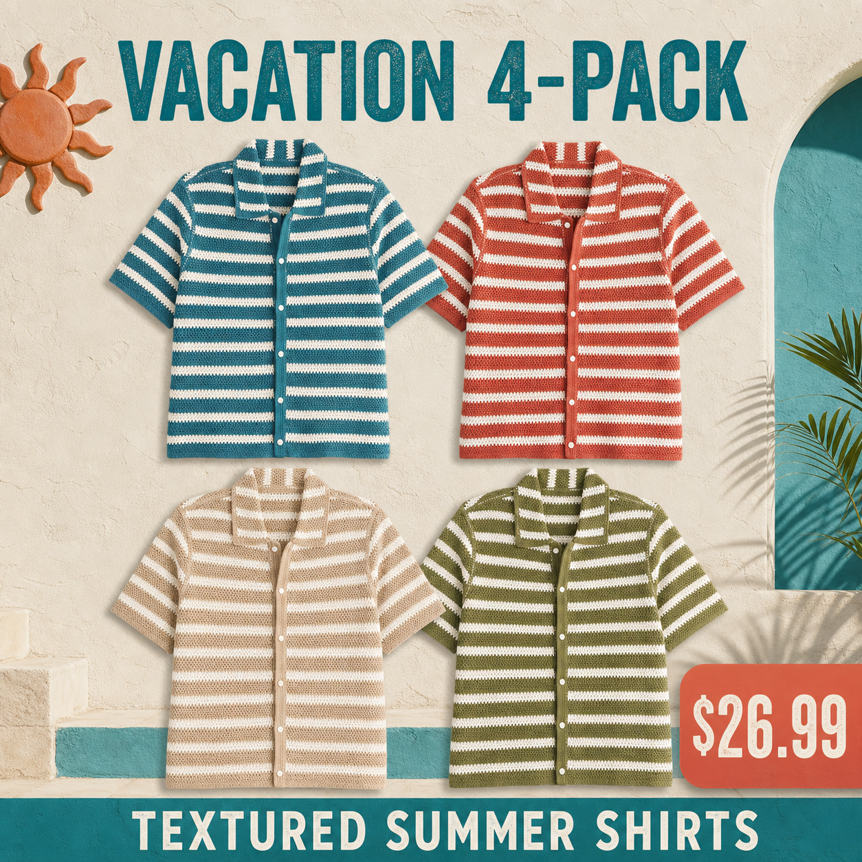 Men's Textured Knit Camp Collar Shirts