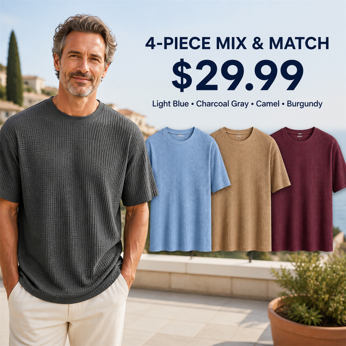Men's Relaxed Textured Crewneck Short-Sleeve T-Shirt - 4-Piece Soft Color Set - $29.99