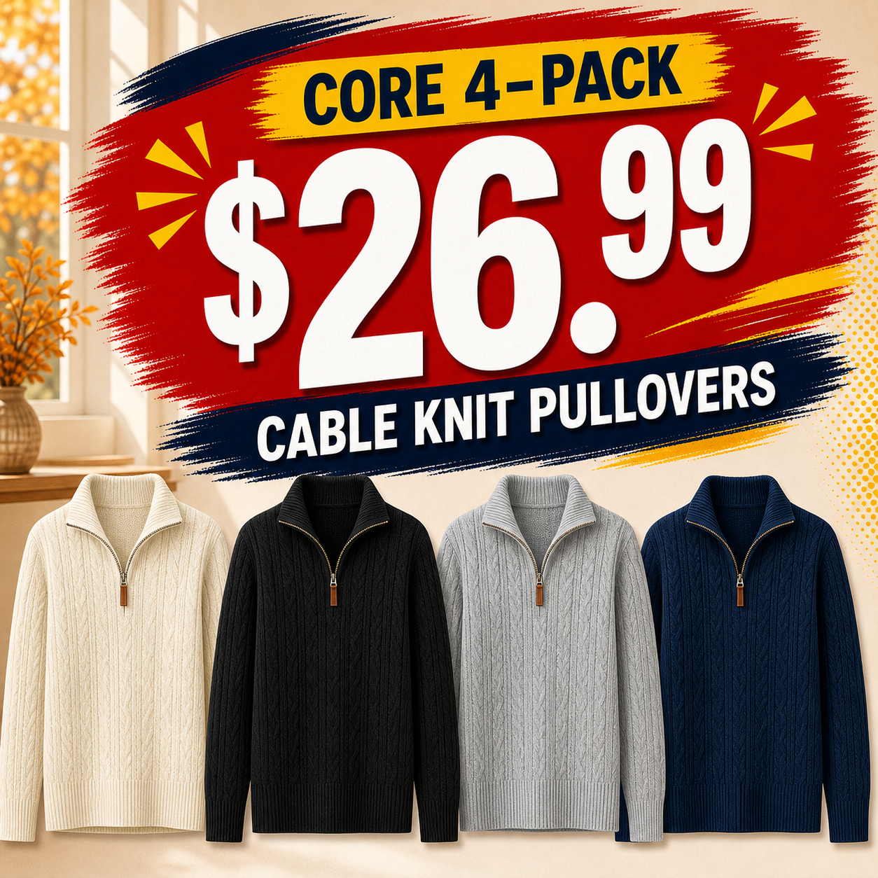 Women's Quarter-Zip Cable Knit Pullover Sweaters