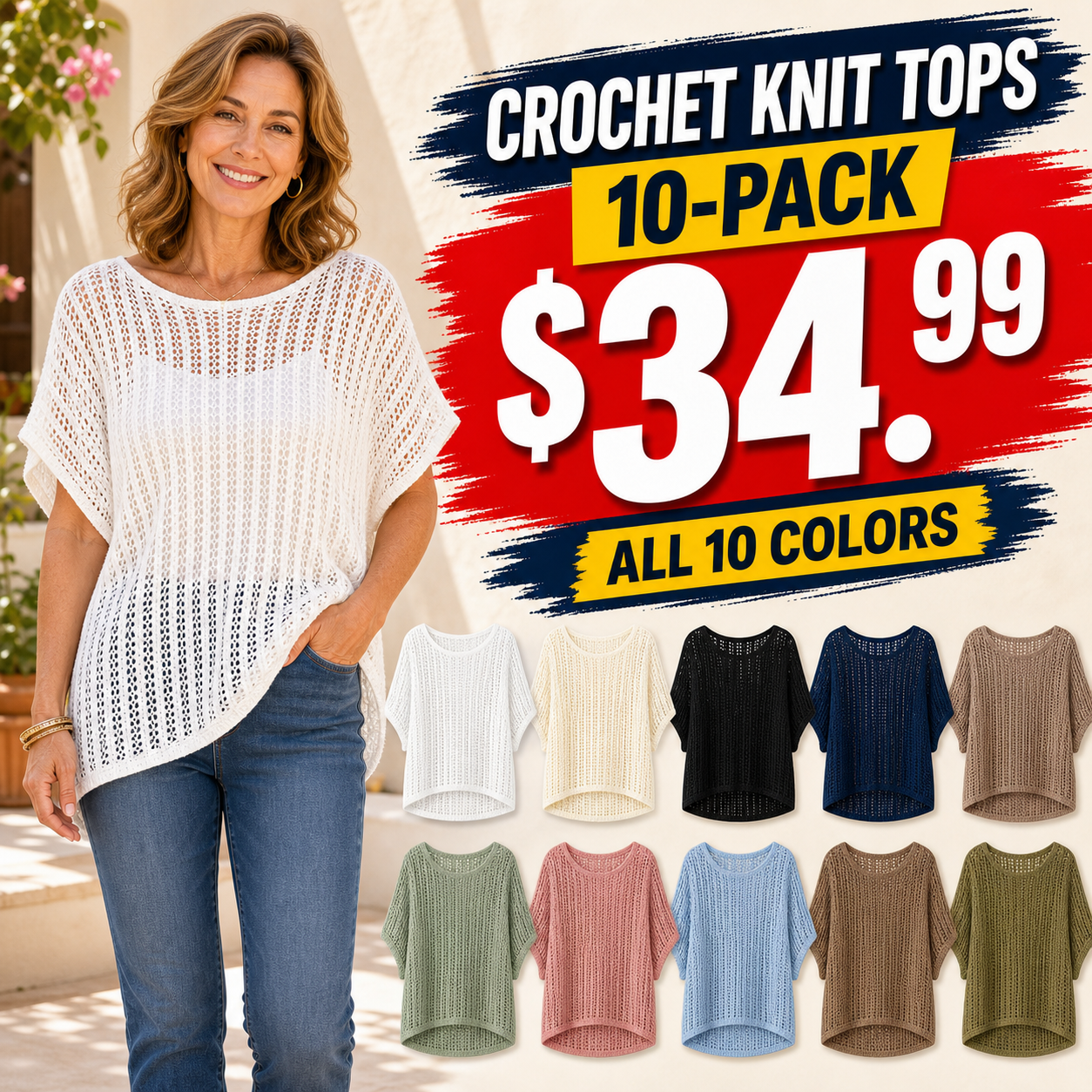 Women's Crochet Knit Dolman Sleeve Tops