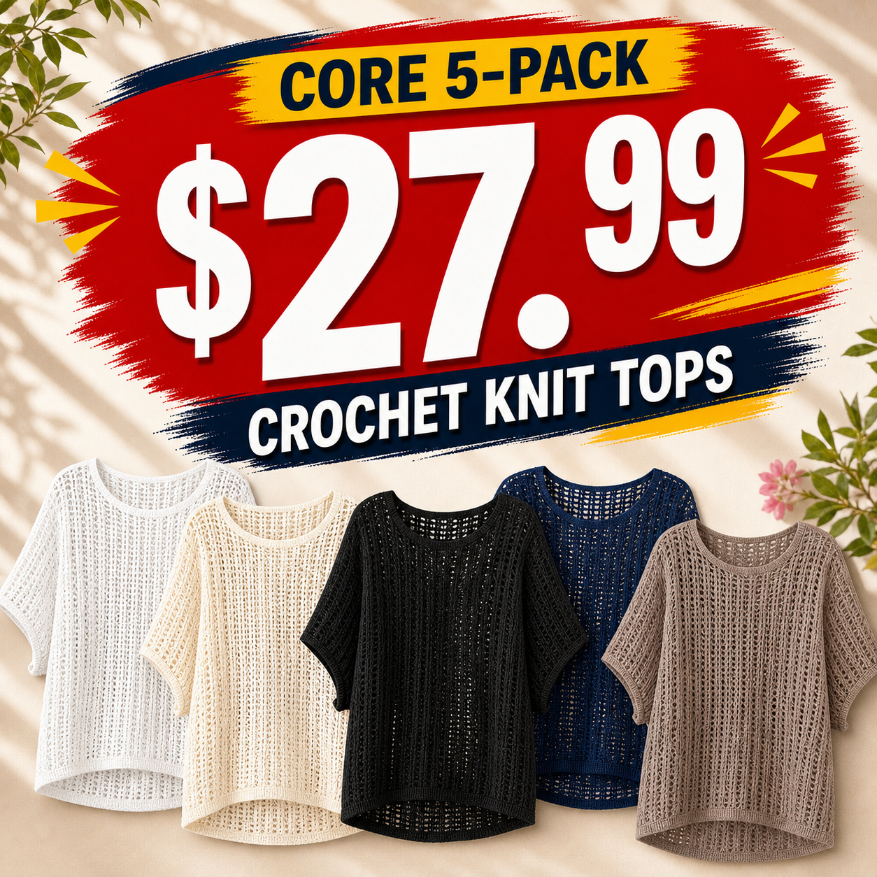 Women's Crochet Knit Dolman Sleeve Tops