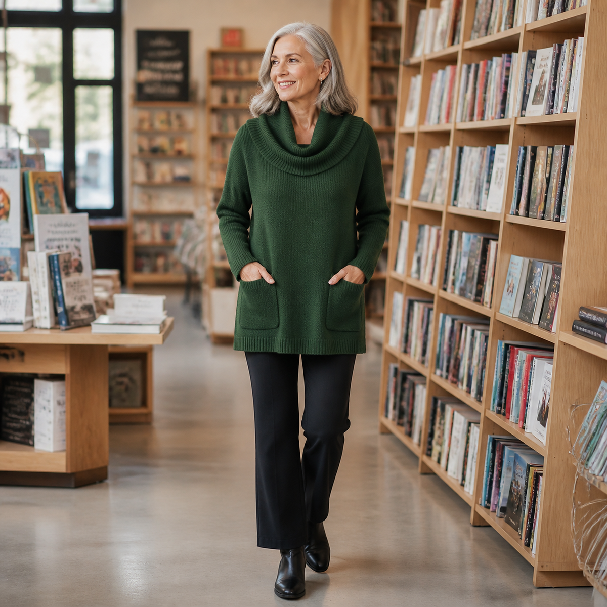 Women's Relaxed Cowl-Neck Knit Tunic with Pockets