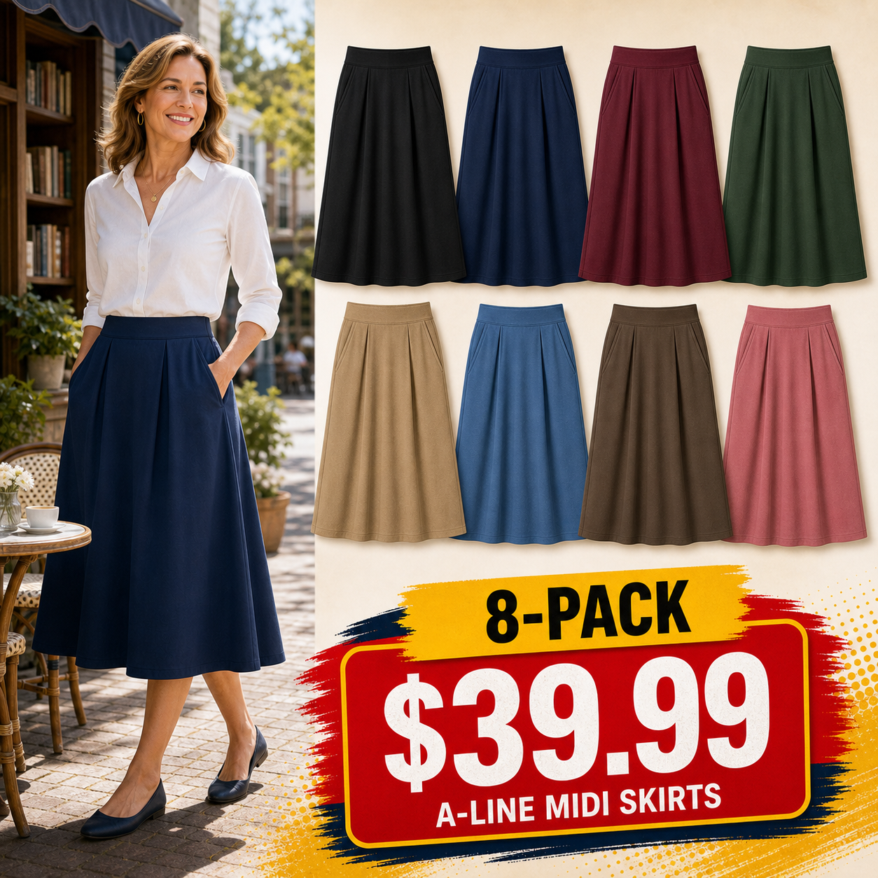 Women's A-Line Midi Skirt with Pockets