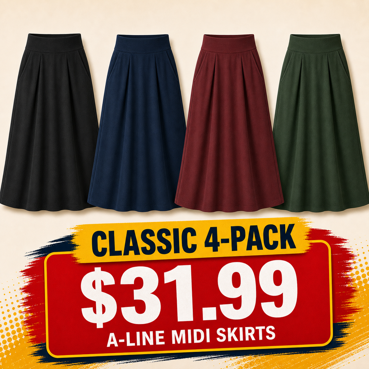 Women's A-Line Midi Skirt with Pockets