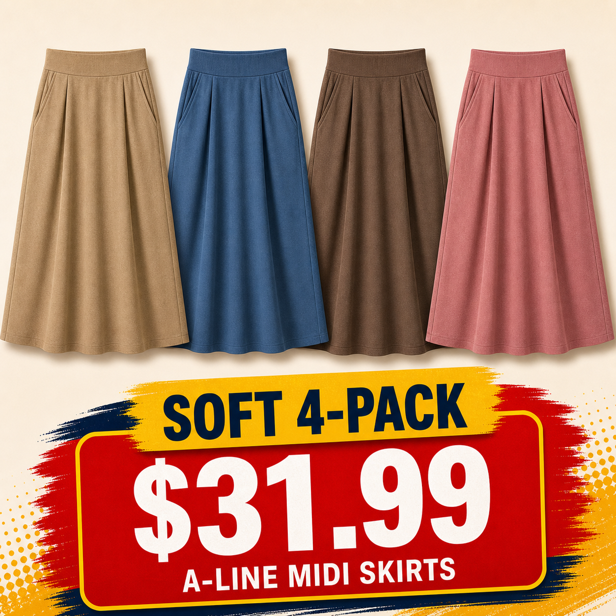 Women's A-Line Midi Skirt with Pockets