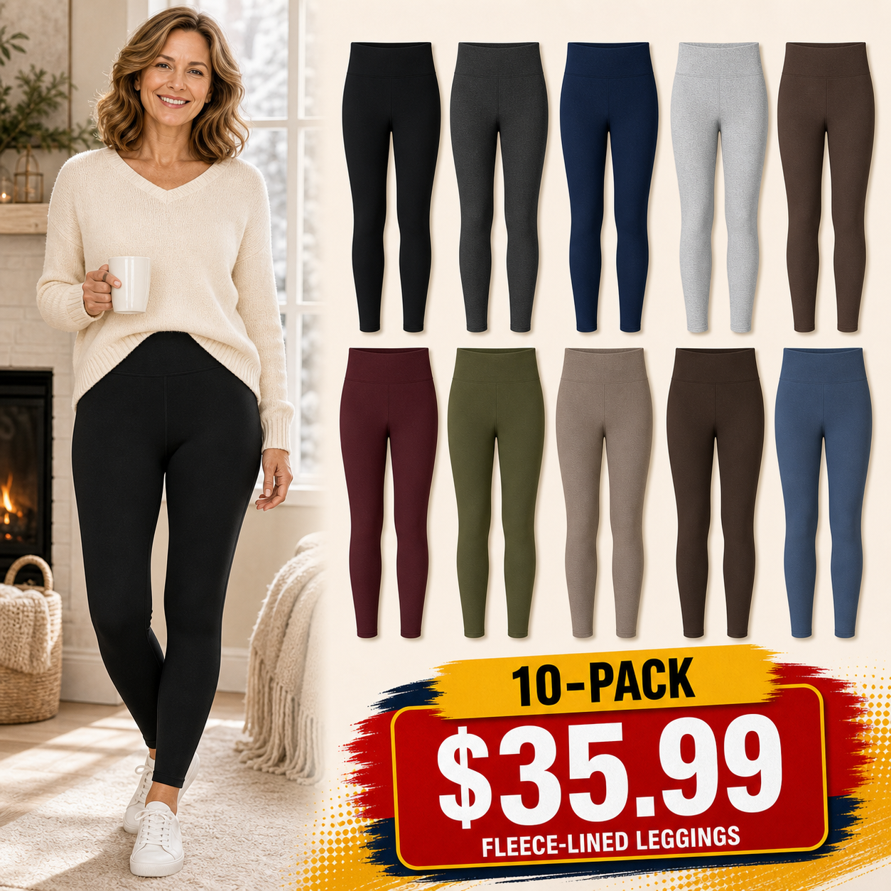 High-Waist Fleece-Lined Seamless Leggings for Women