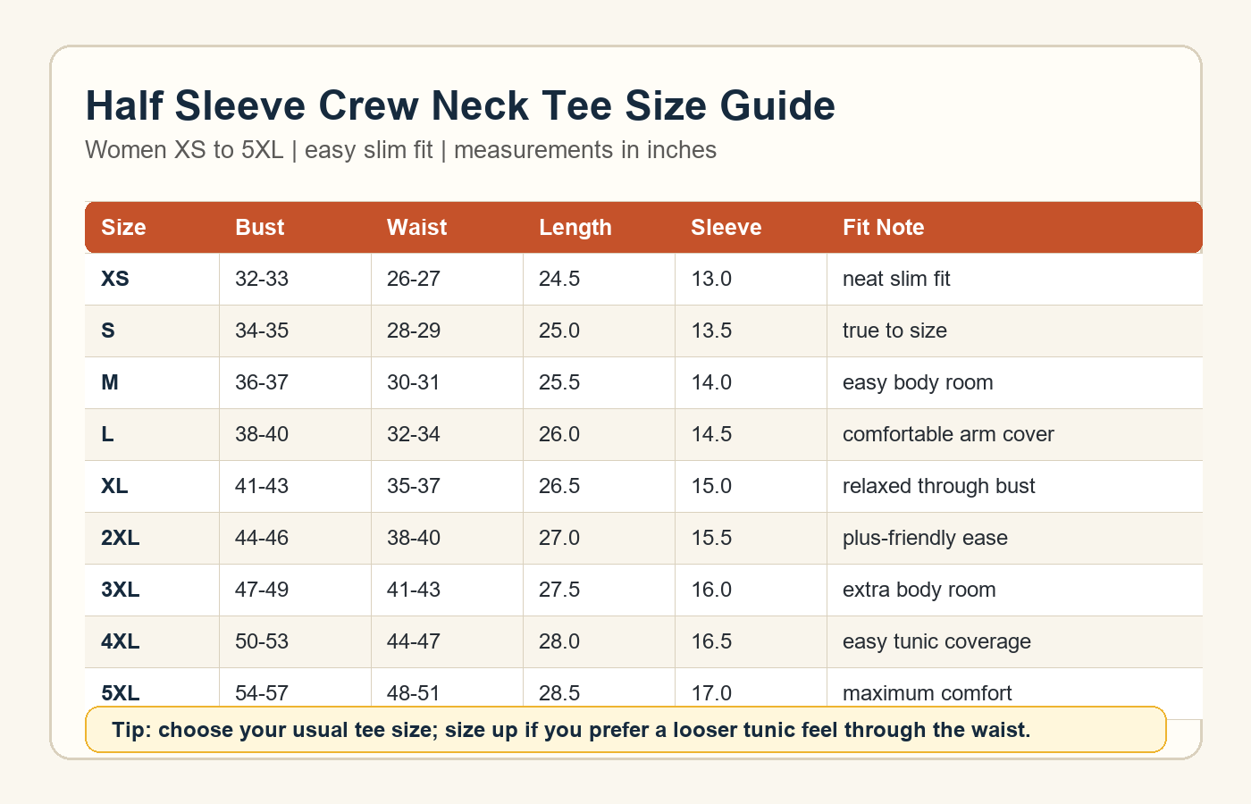 Women's Half Sleeve Crew Neck Tees