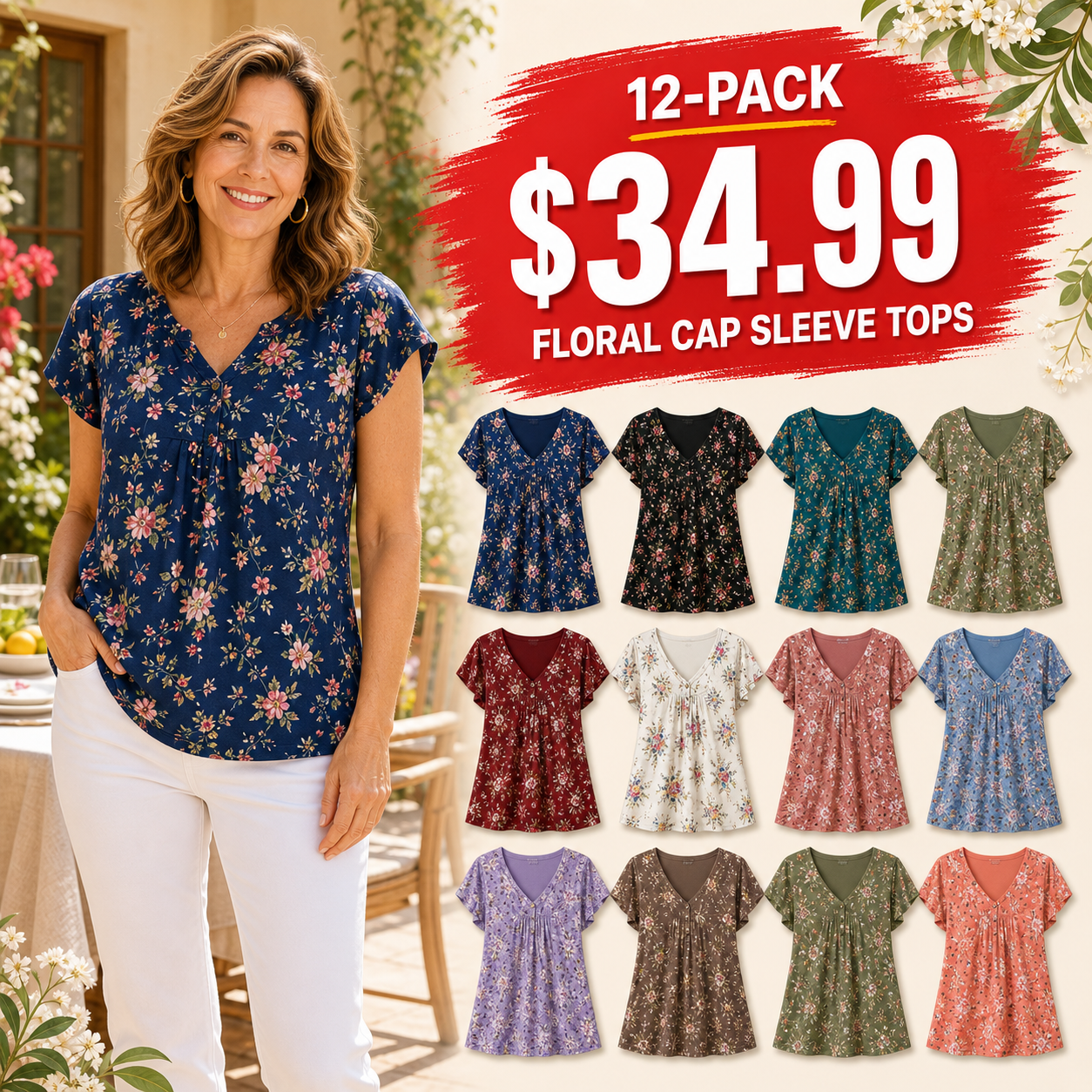 Women's Floral Cap Sleeve Summer Tops