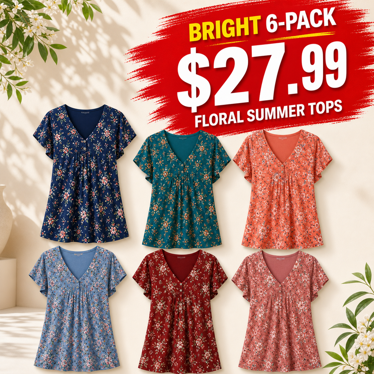 Women's Floral Cap Sleeve Summer Tops