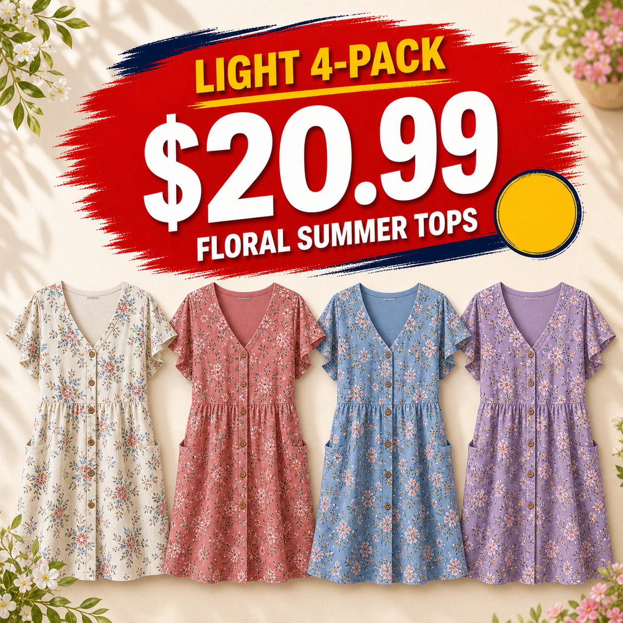 Women's Floral Cap Sleeve Summer Tops