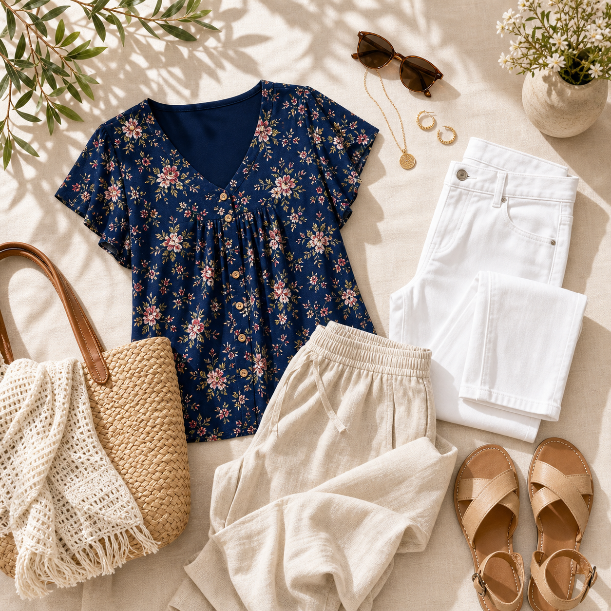 Women's Floral Cap Sleeve Summer Tops