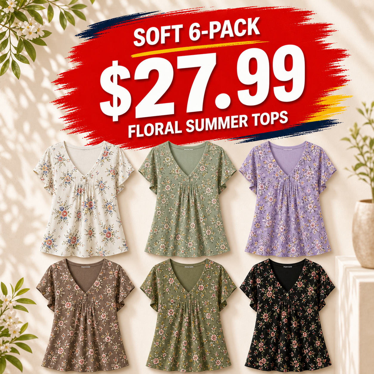 Women's Floral Cap Sleeve Summer Tops