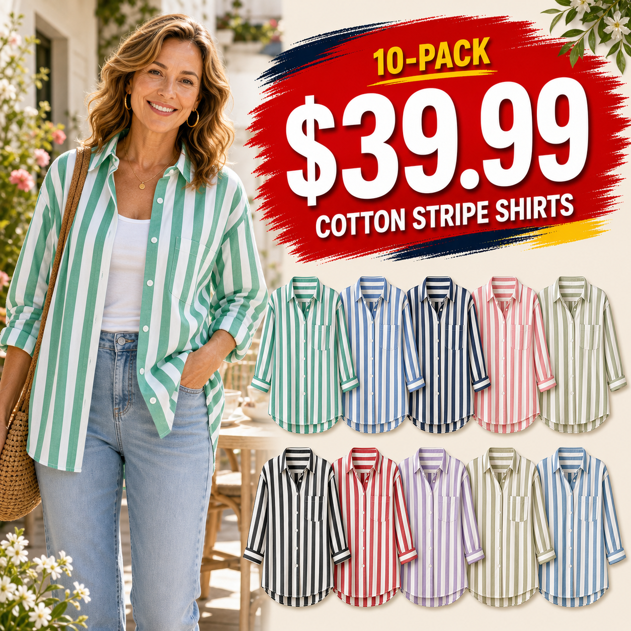 Oversized Cotton Stripe Boyfriend Shirt for Women