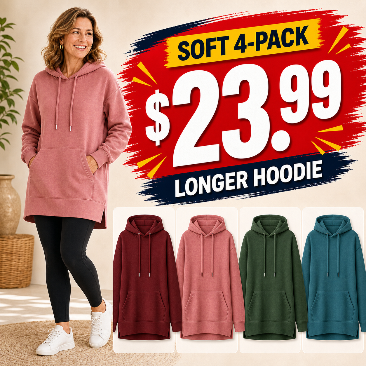 Longline Hooded Sweatshirts for Women