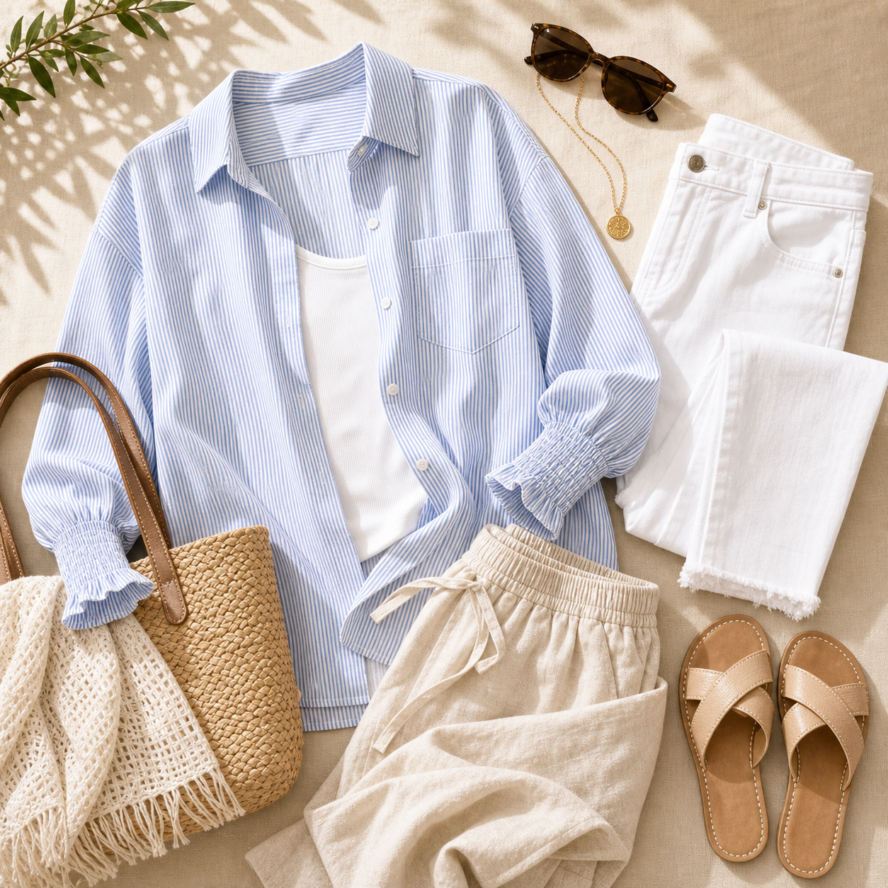 Women's Smocked Cuff Striped Boyfriend Shirts
