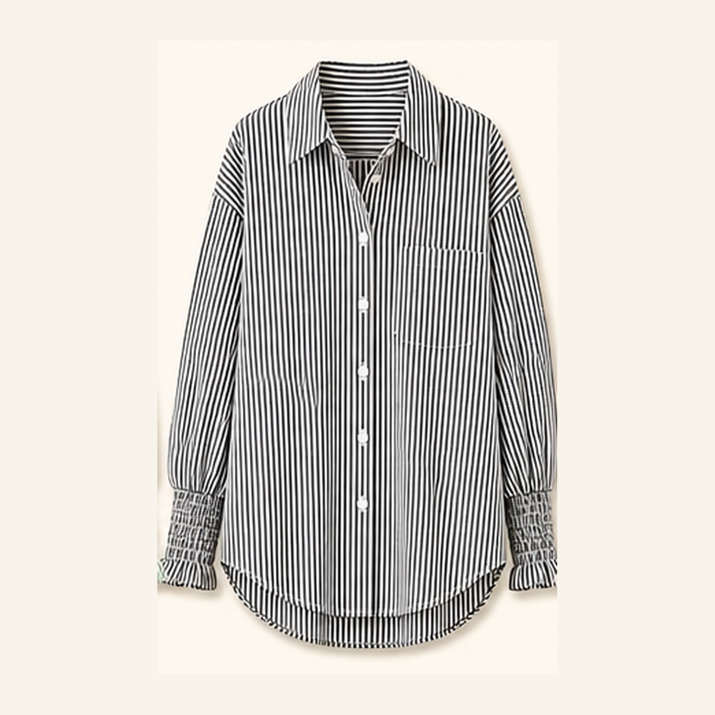 Women's Smocked Cuff Striped Boyfriend Shirts