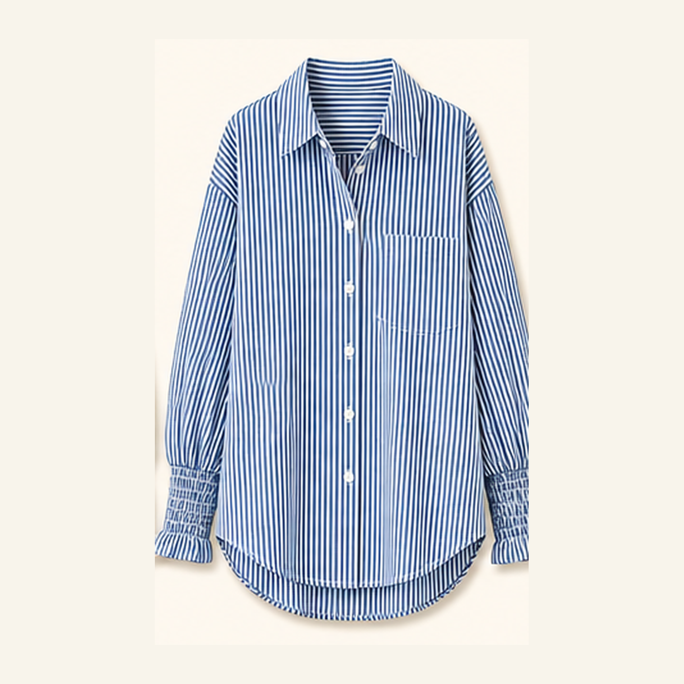 Women's Smocked Cuff Striped Boyfriend Shirts