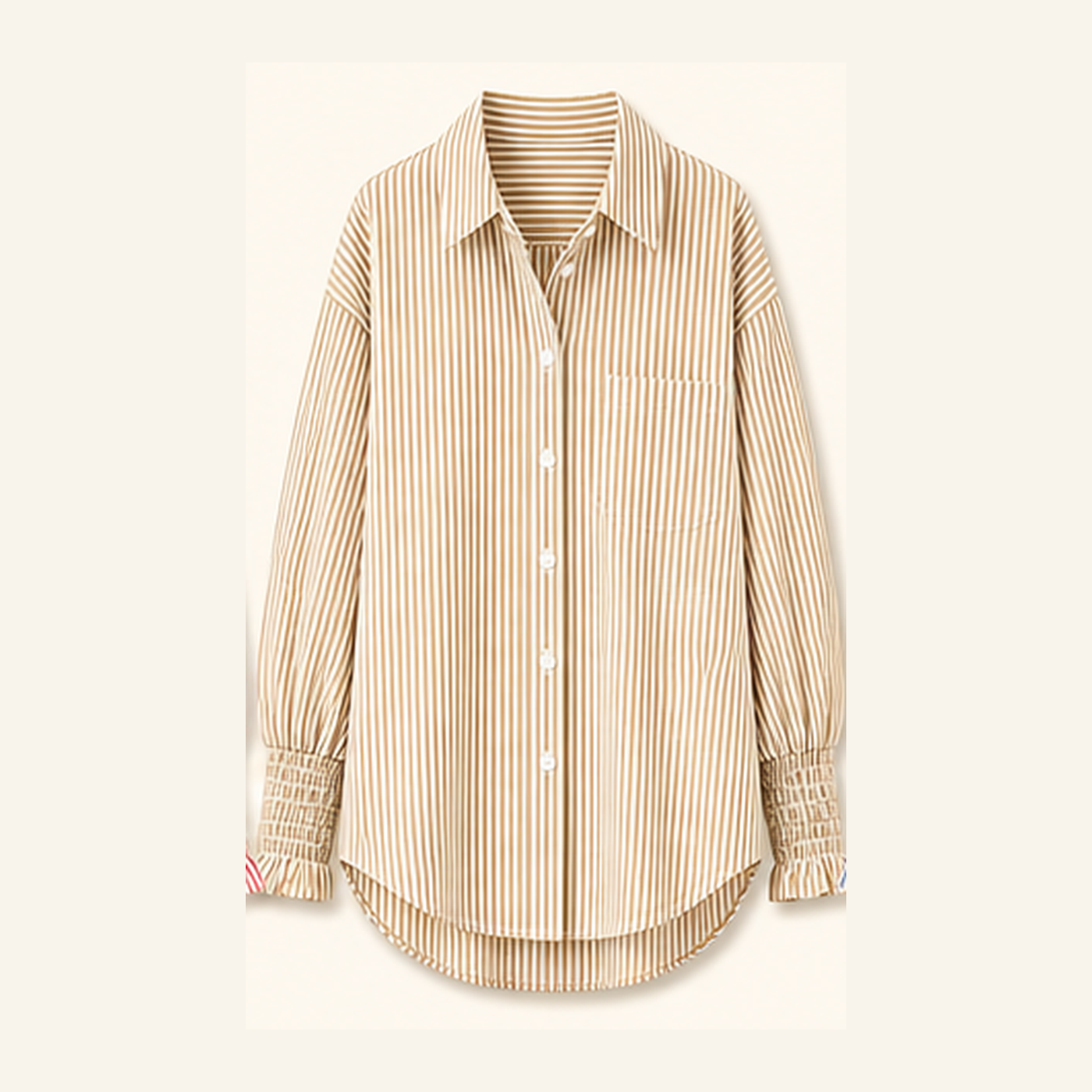 Women's Smocked Cuff Striped Boyfriend Shirts