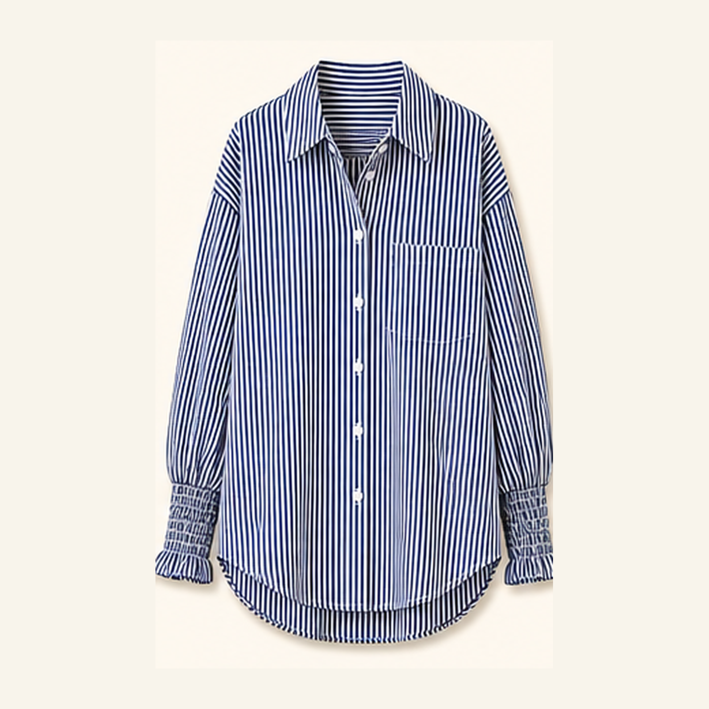 Women's Smocked Cuff Striped Boyfriend Shirts