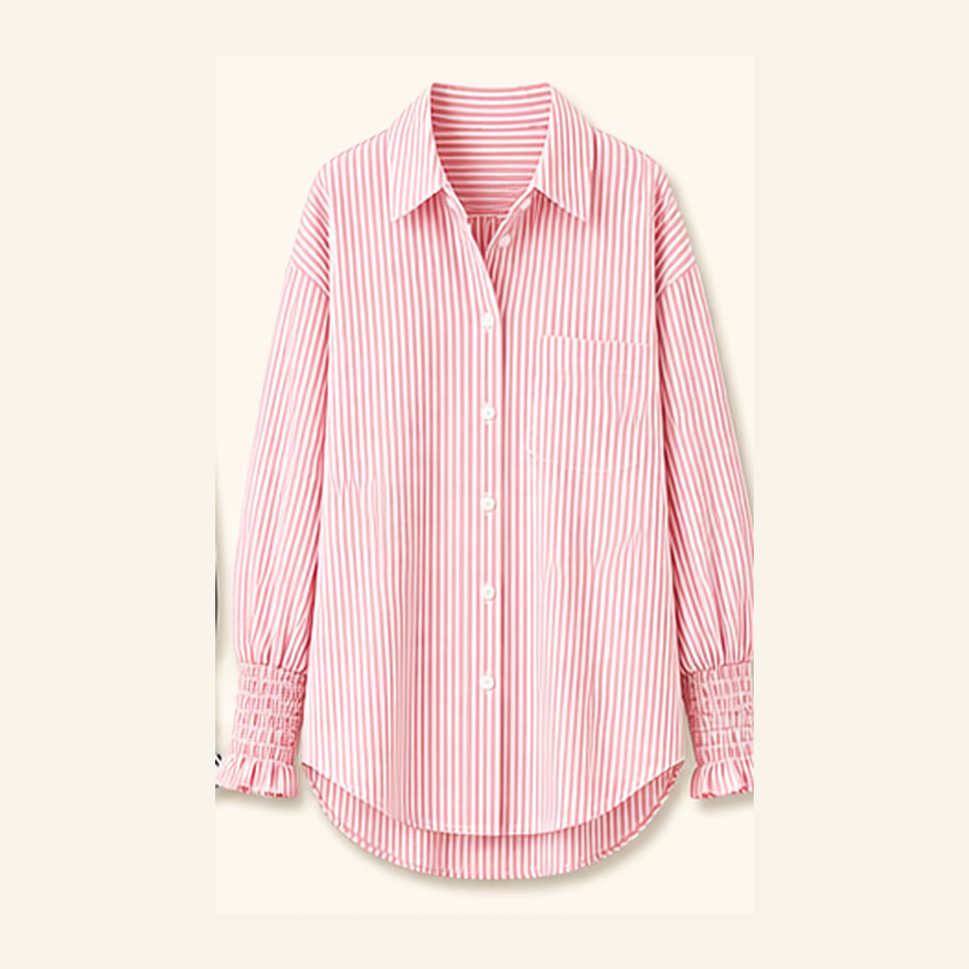 Women's Smocked Cuff Striped Boyfriend Shirts