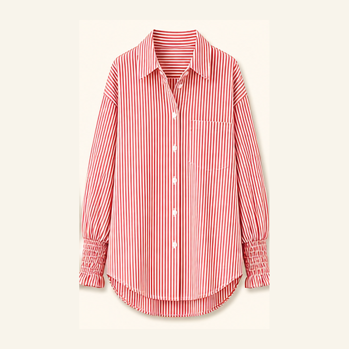 Women's Smocked Cuff Striped Boyfriend Shirts