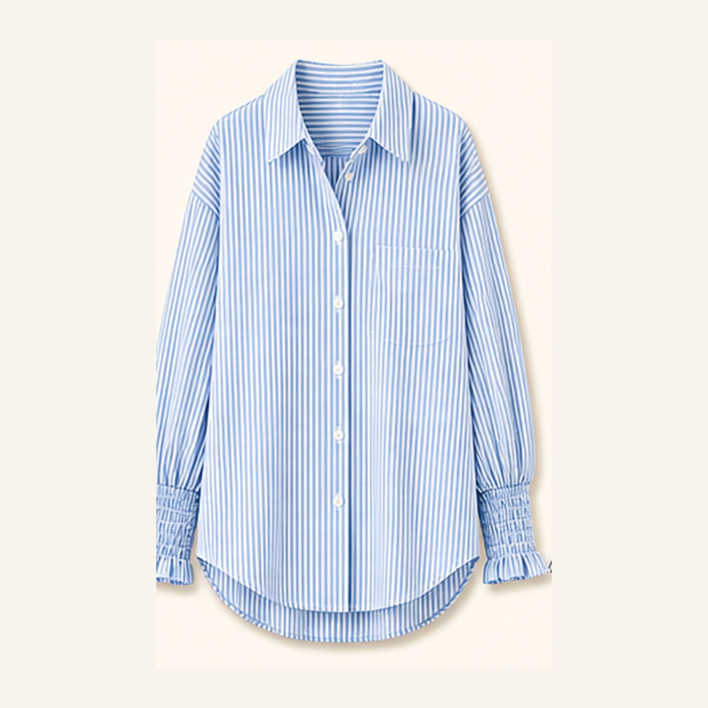 Women's Smocked Cuff Striped Boyfriend Shirts