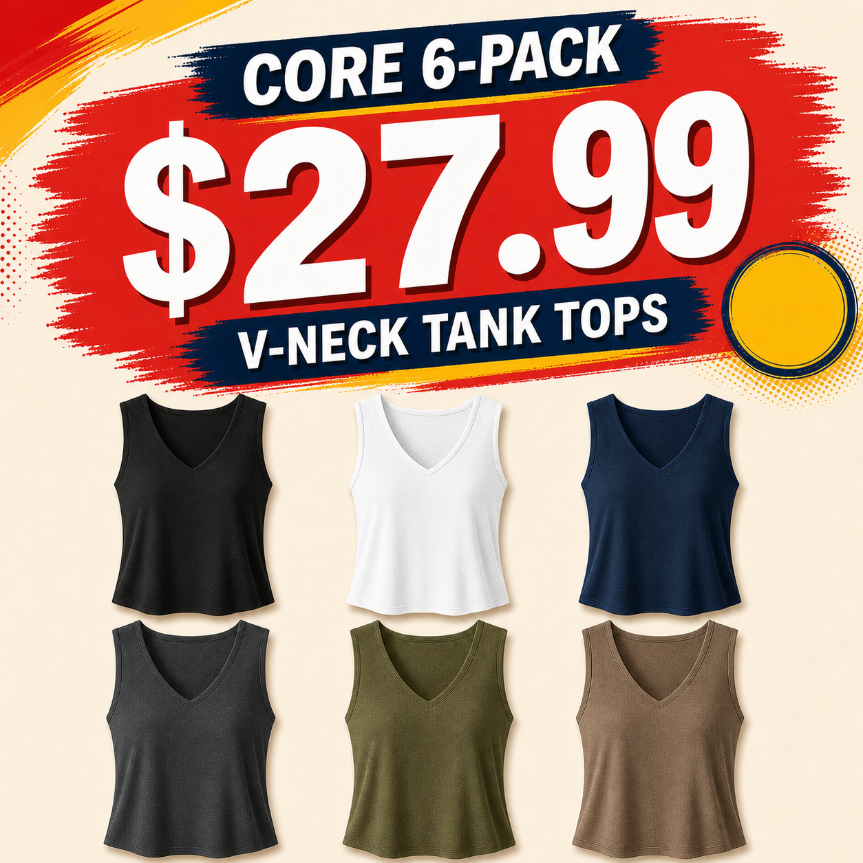 Women's V-Neck Wide Strap Tank Tops