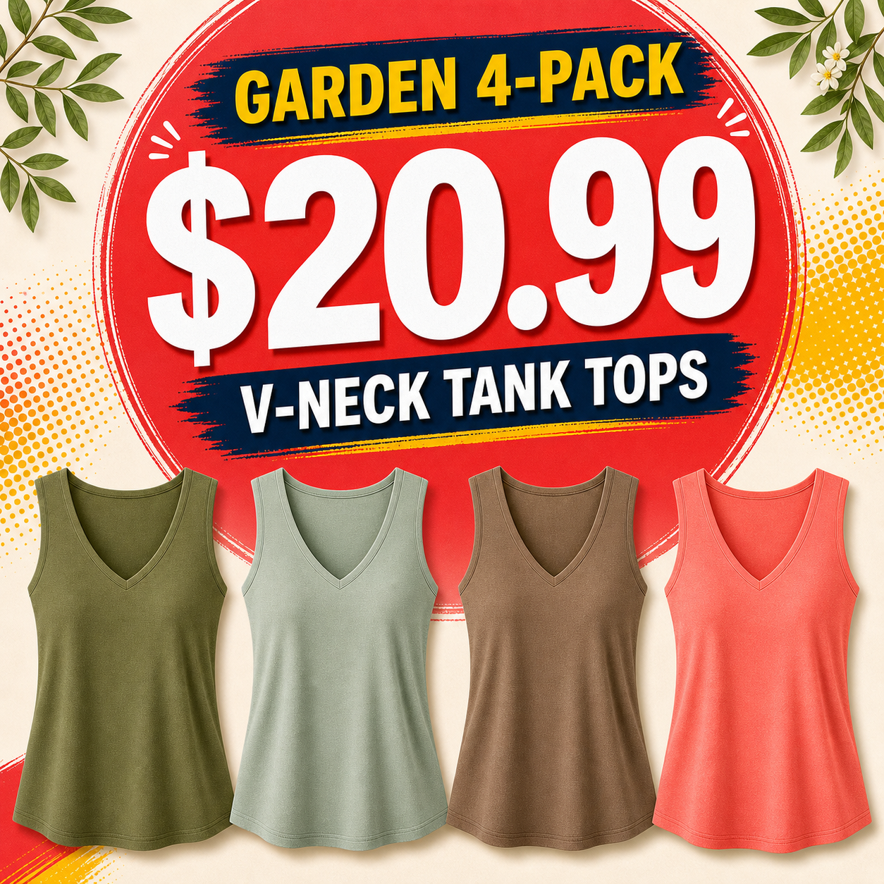 Women's V-Neck Wide Strap Tank Tops