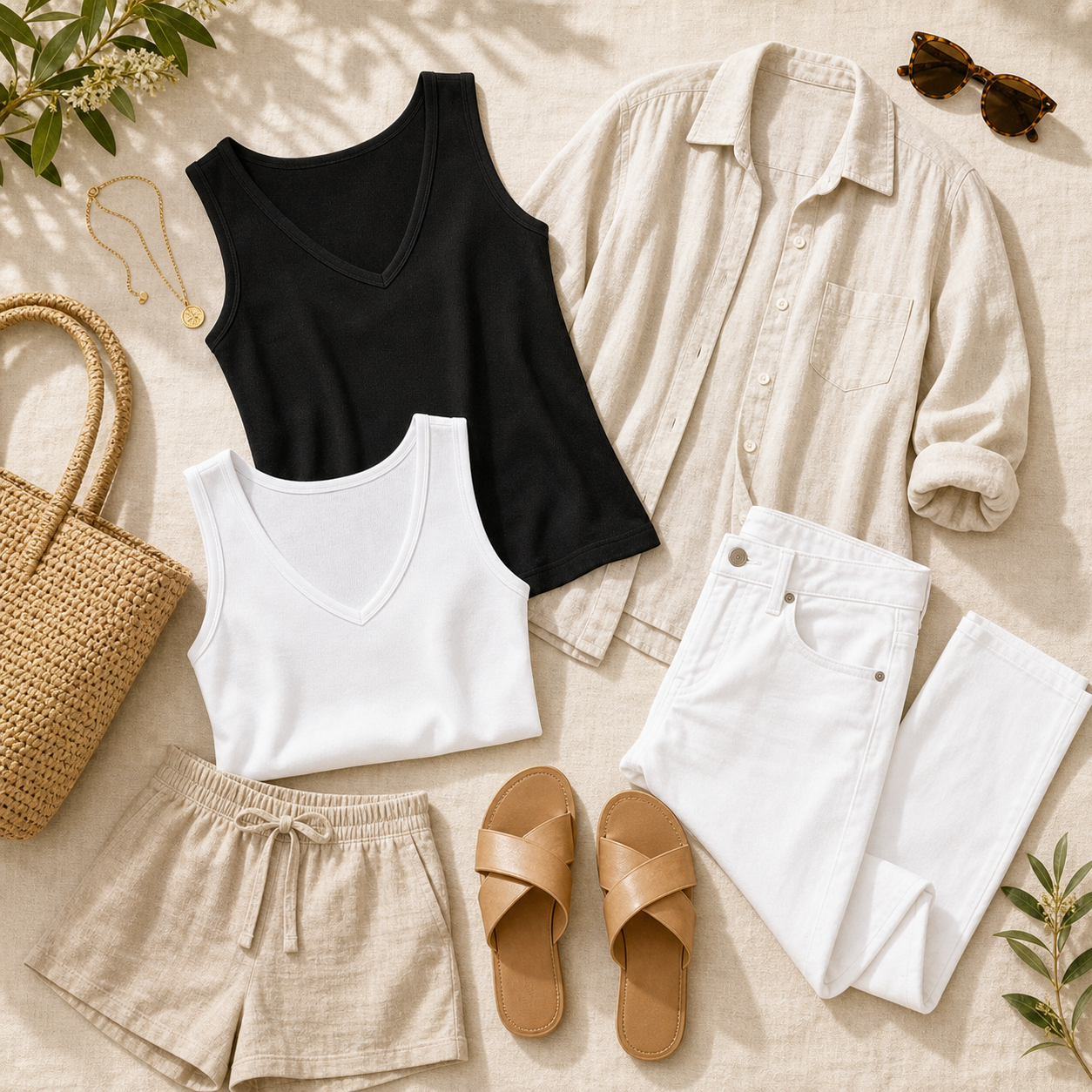 Women's V-Neck Wide Strap Tank Tops