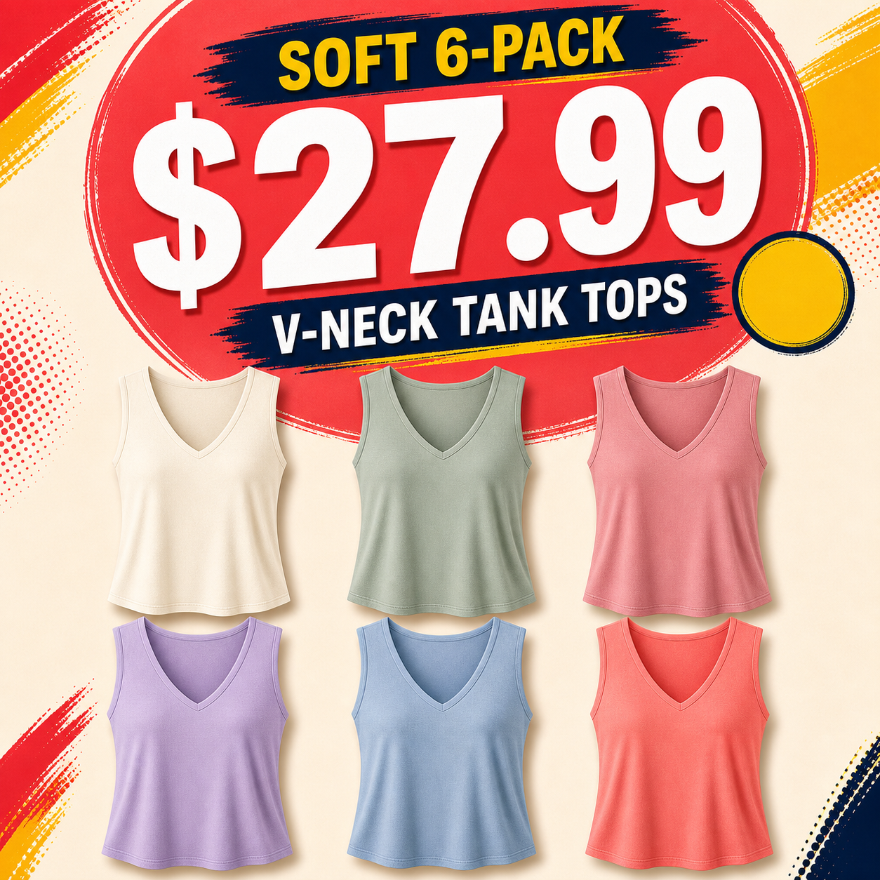 Women's V-Neck Wide Strap Tank Tops