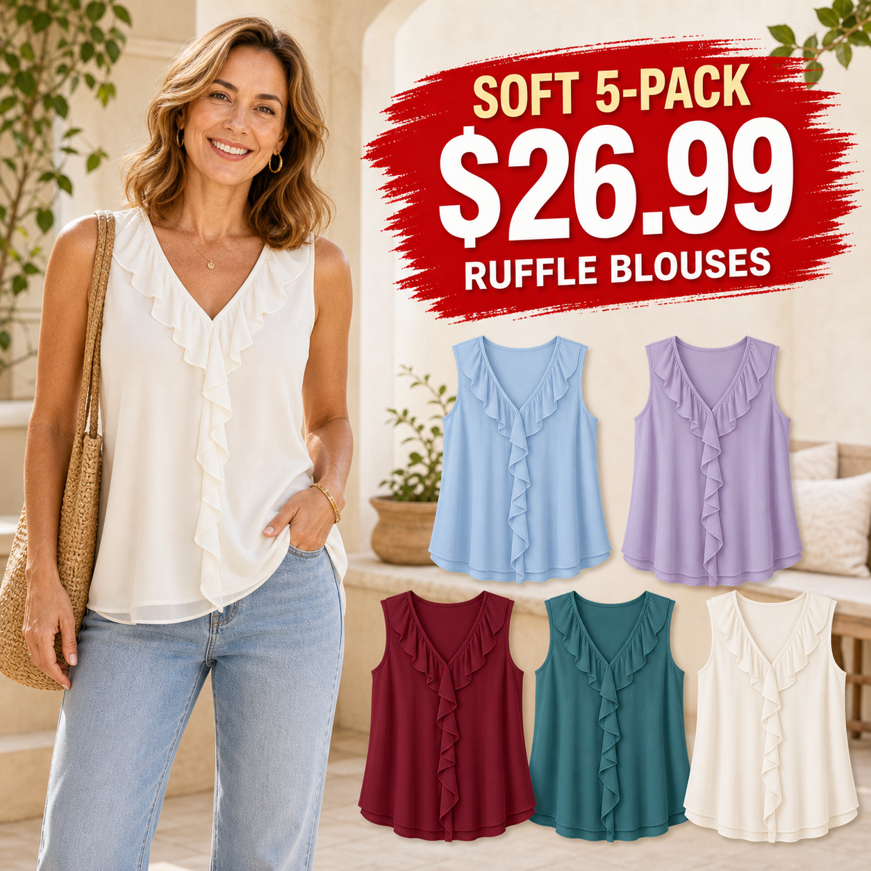 Women's Ruffle V-Neck Sleeveless Blouses