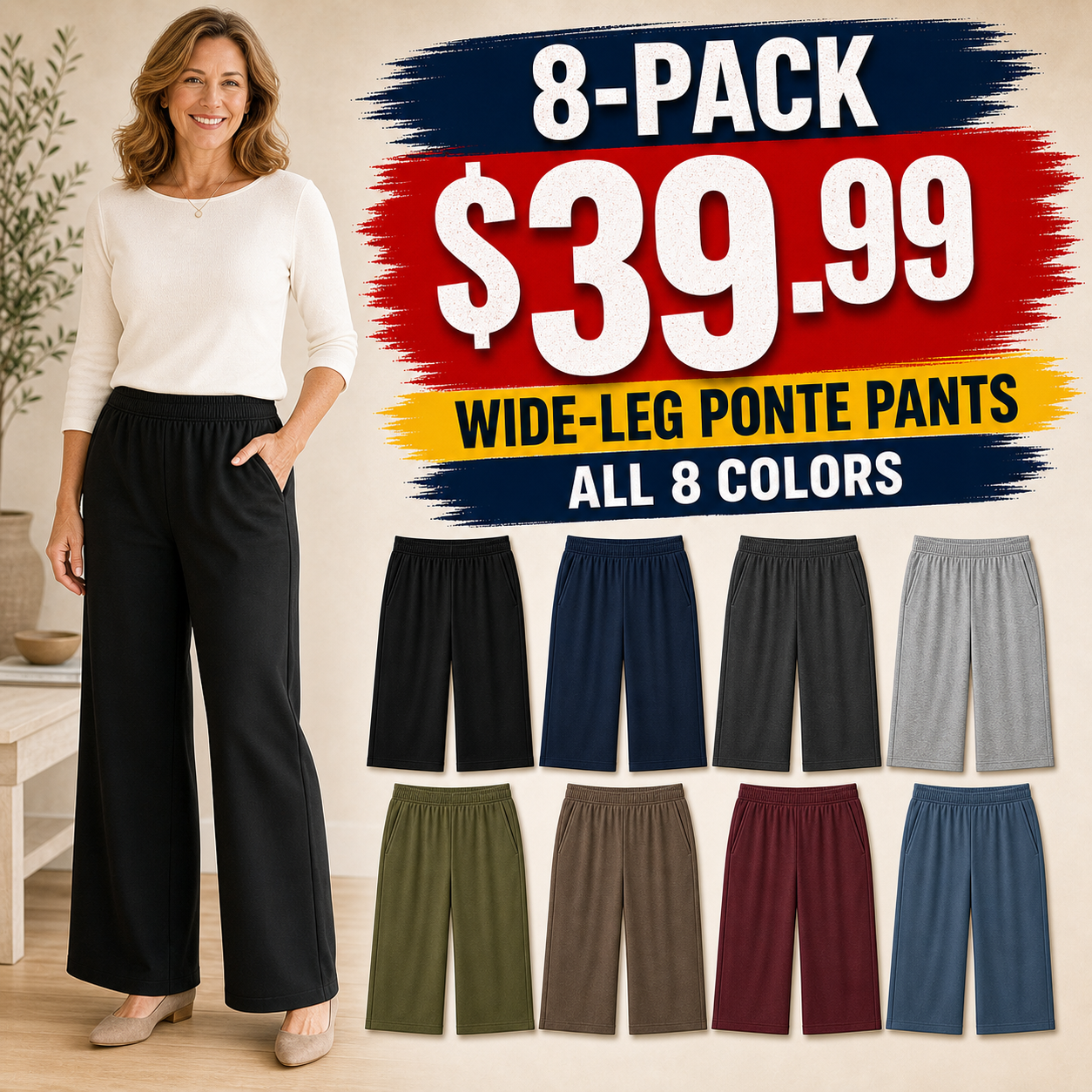 Women's Pull-On Wide-Leg Ponte Pants