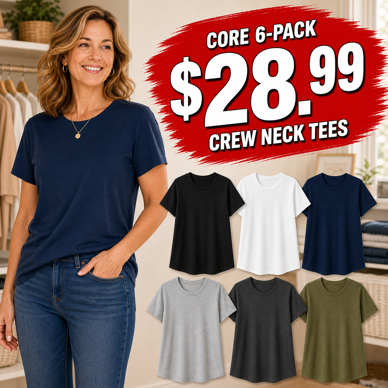 Women's Relaxed Crew-Neck Short Sleeve T-Shirts