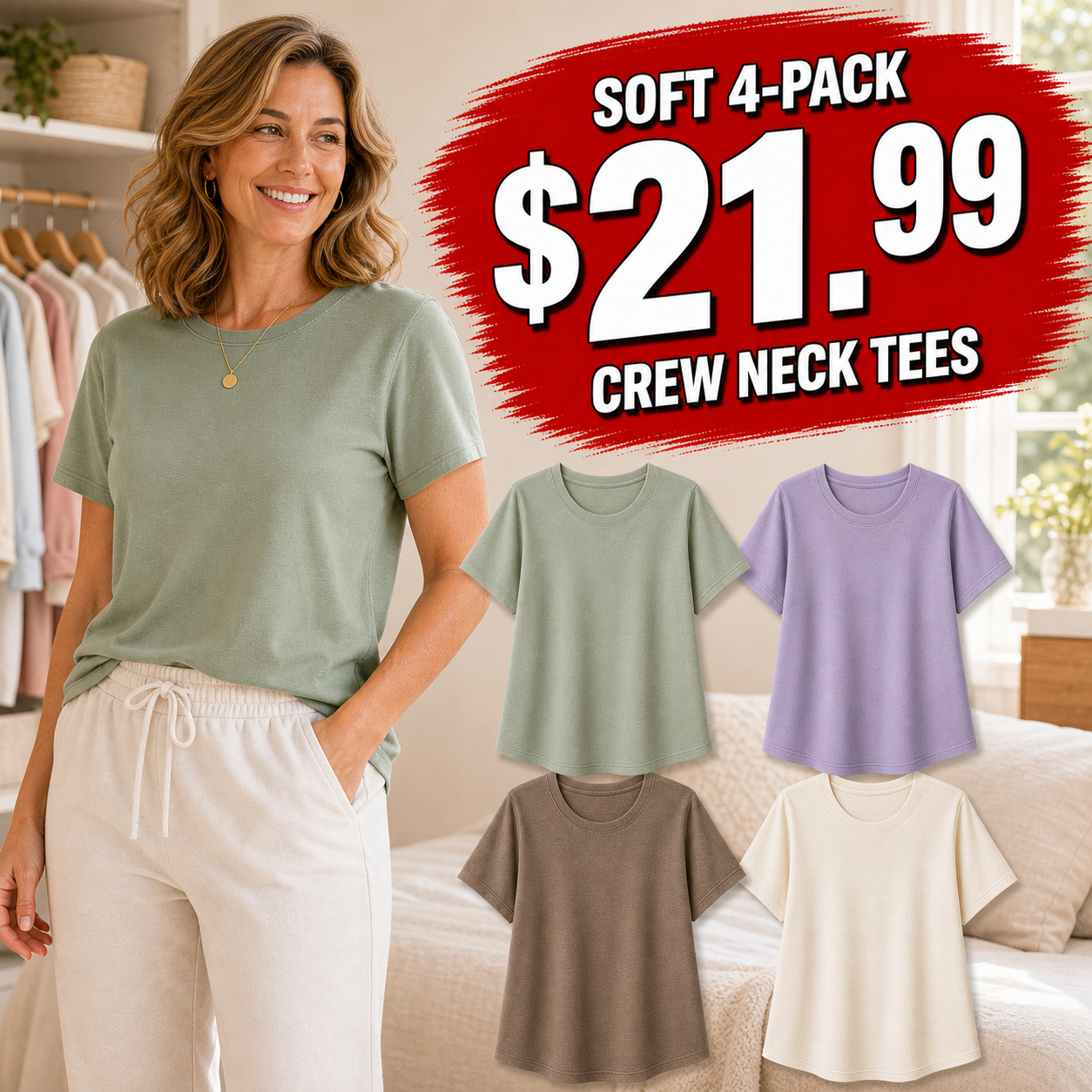 Women's Relaxed Crew-Neck Short Sleeve T-Shirts