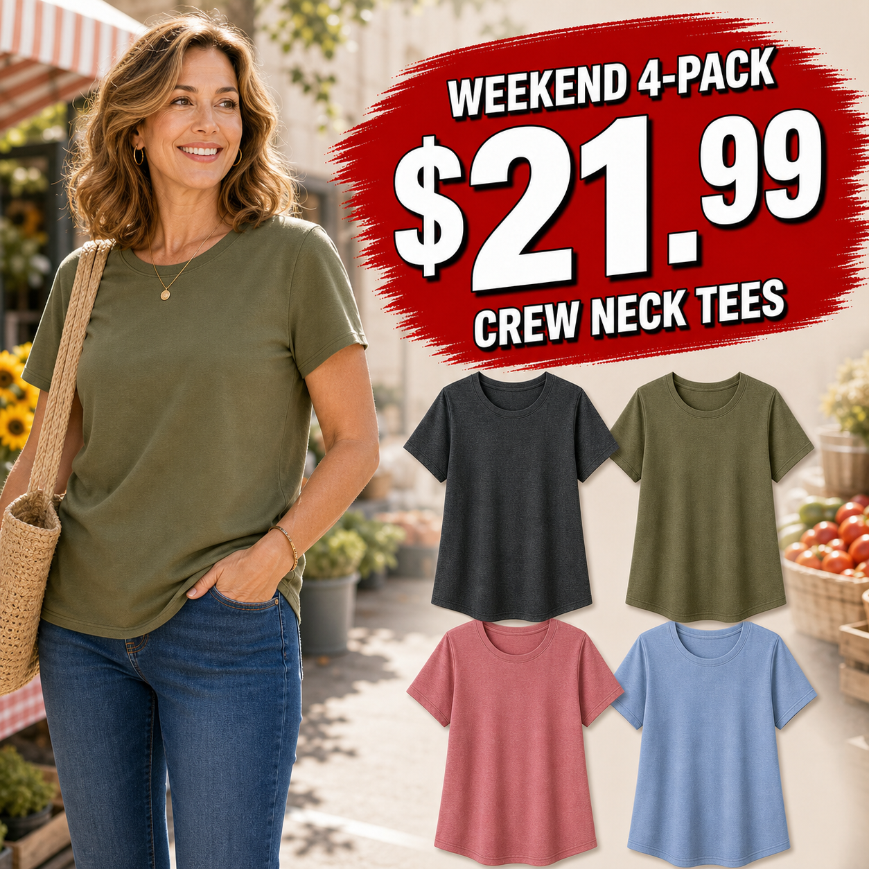 Women's Relaxed Crew-Neck Short Sleeve T-Shirts