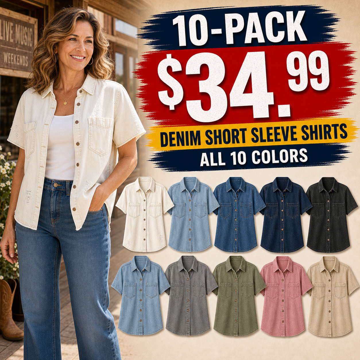 Women's Relaxed Short Sleeve Denim Shirts