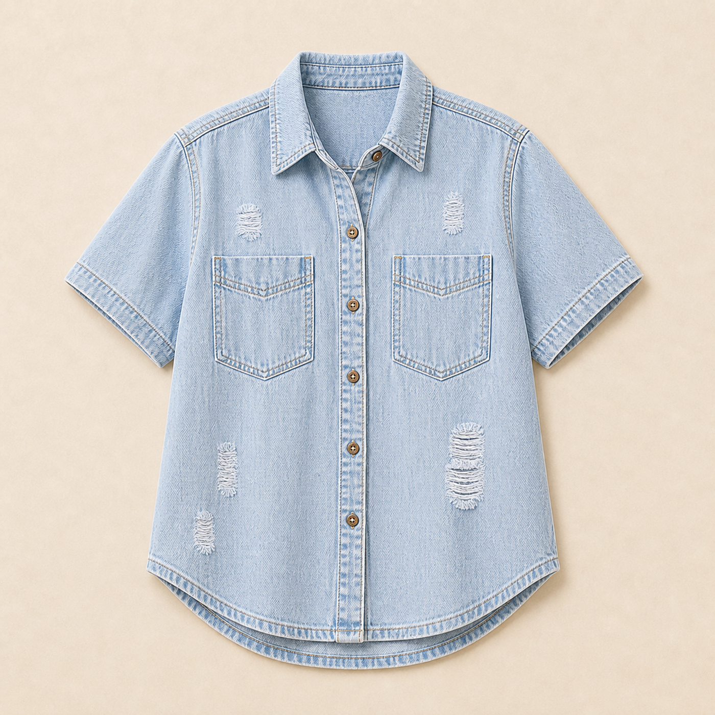 Women's Relaxed Short Sleeve Denim Shirts